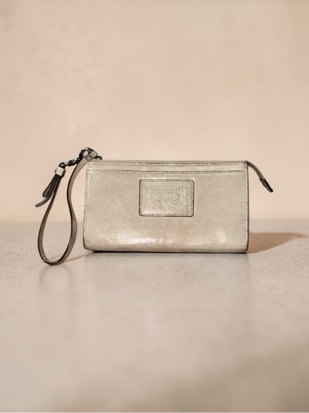 Coach Poppy Wristlet Gold Champagne Iridescent Metallic Leather